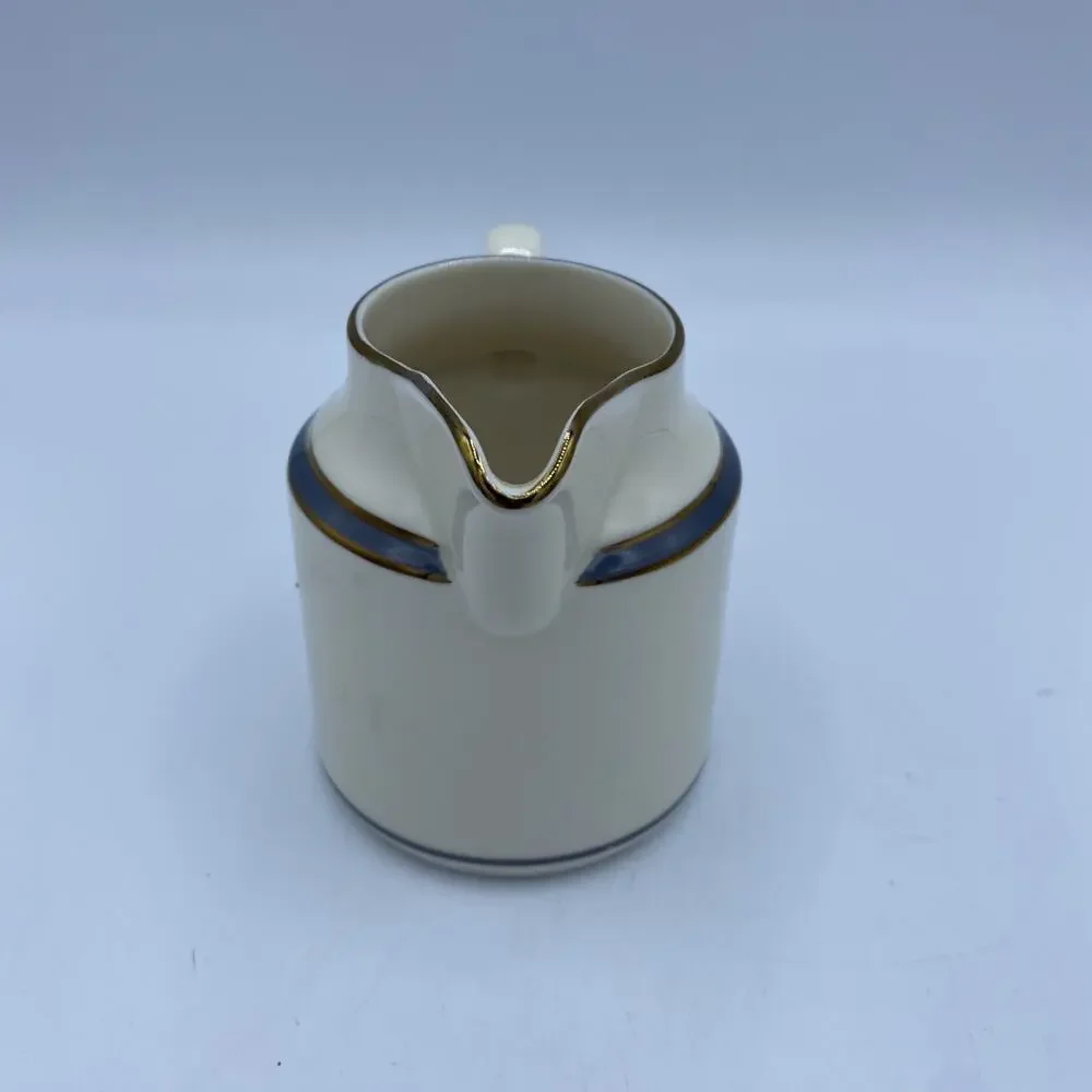 PICKARD China Creamer Milk Can Blue Striped & Gold Trim, Hand Decorated USA